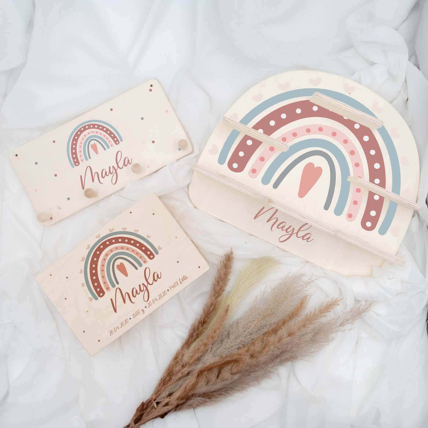 personalisiertes regenbogen-bundle mit handgefertigtem tonieboxregal