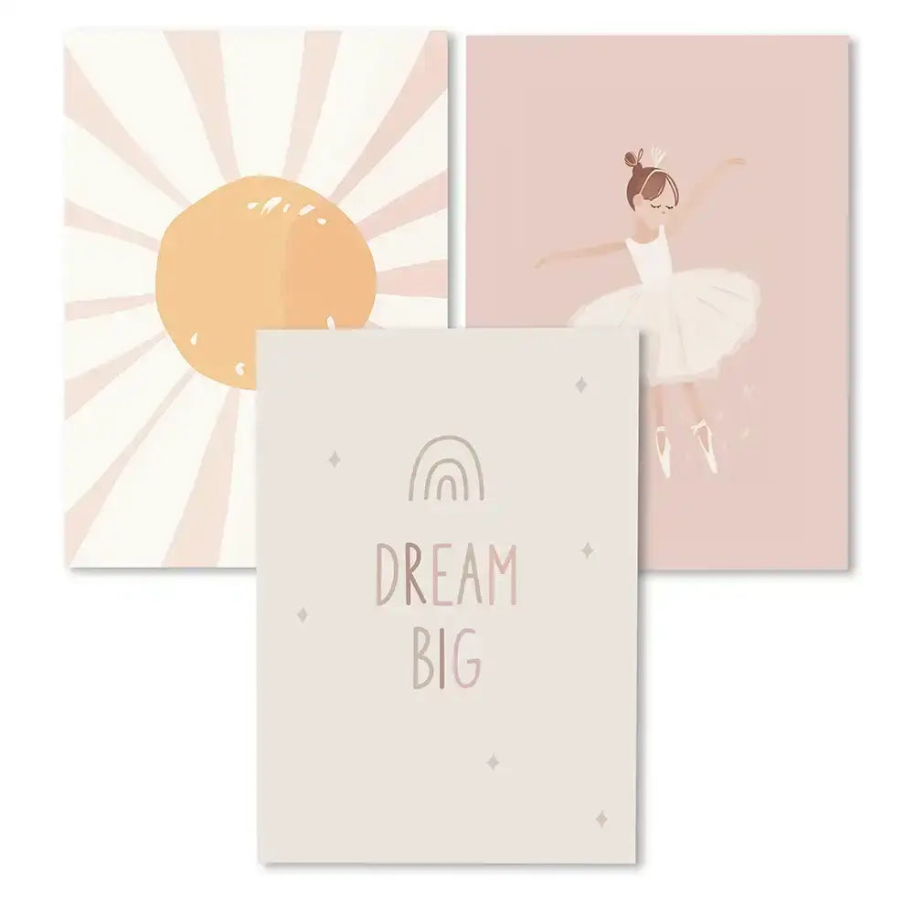 Poster 3er-Set - Sonne, Ballerina & Dream Big fürs Kinderzimmer