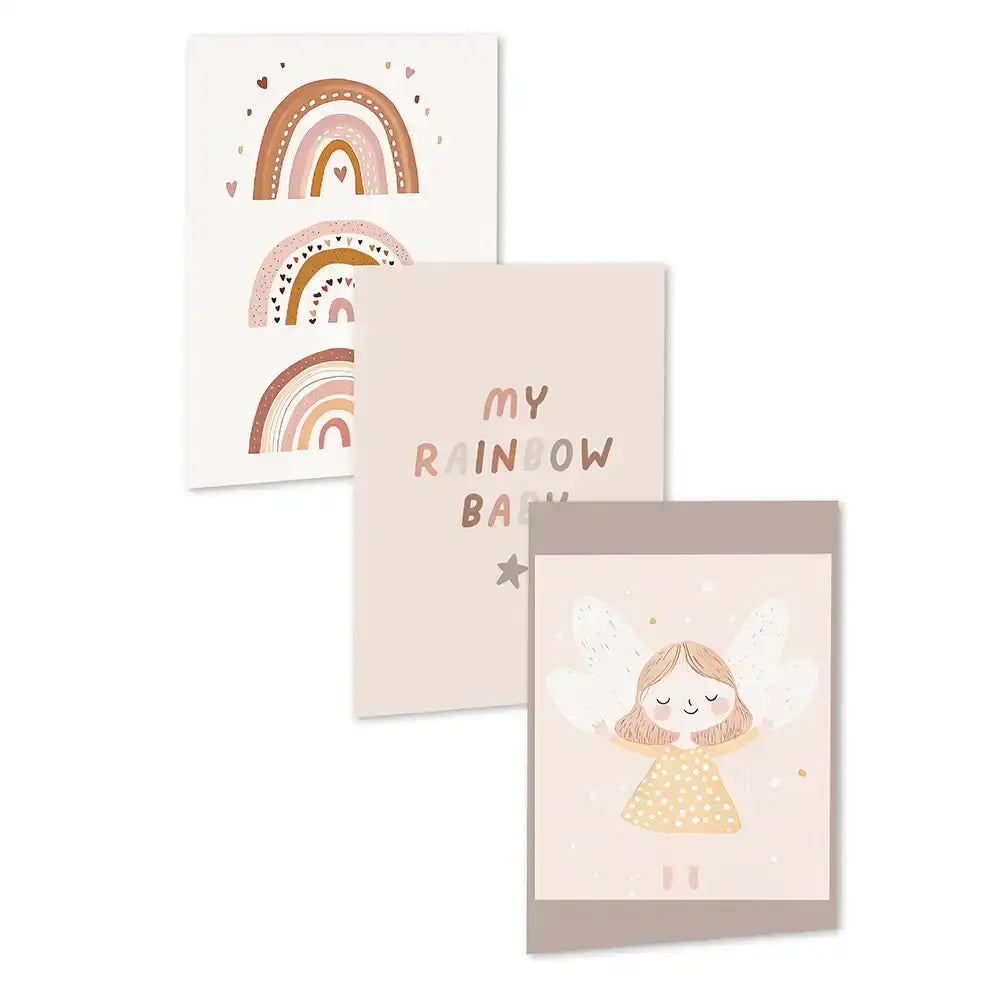Poster 3er-Set - Regenbögen, "My Rainbow Baby" & Engel fürs Kinderzimmer