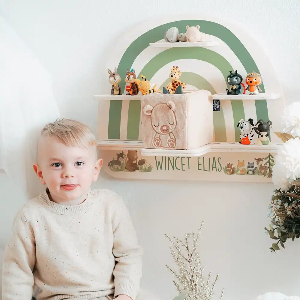Tonie Regal aus Holz, Toniebox Regal personalisiert Bunter Regenbogen