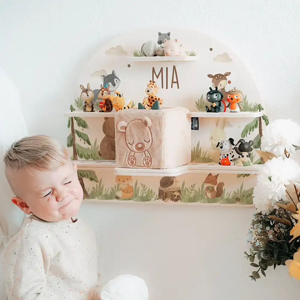 Tonie Regal aus Holz, Toniebox Regal personalisiert niedliche Waldtiere
