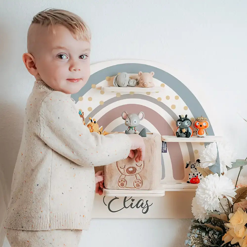 Tonie Regal aus Holz, Toniebox Regal personalisiert Regenbogen 7