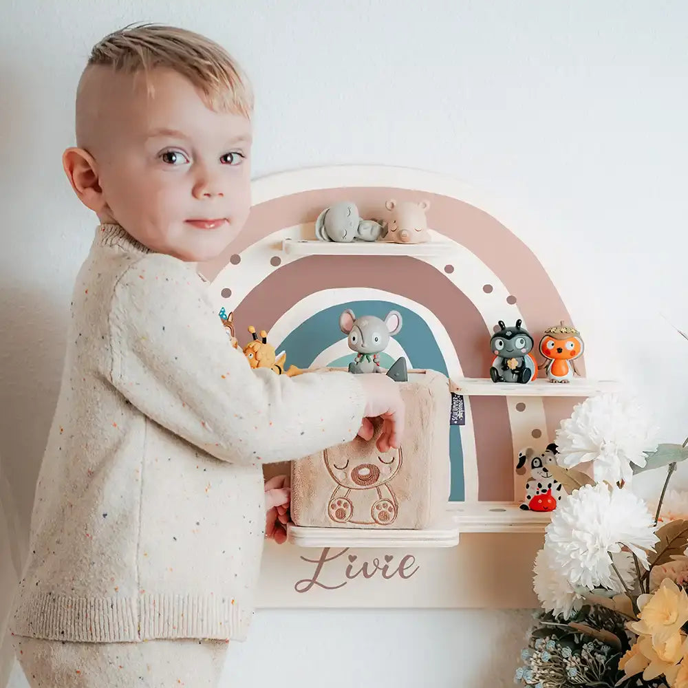 Tonie Regal aus Holz, Toniebox Regal personalisiert Regenbogen 9