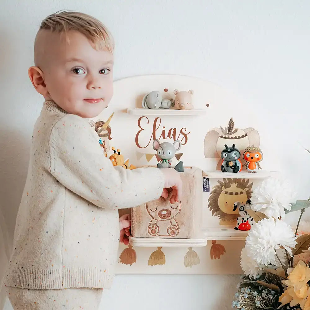 Tonie Regal aus Holz, Toniebox Regal Boho Tierfamilie