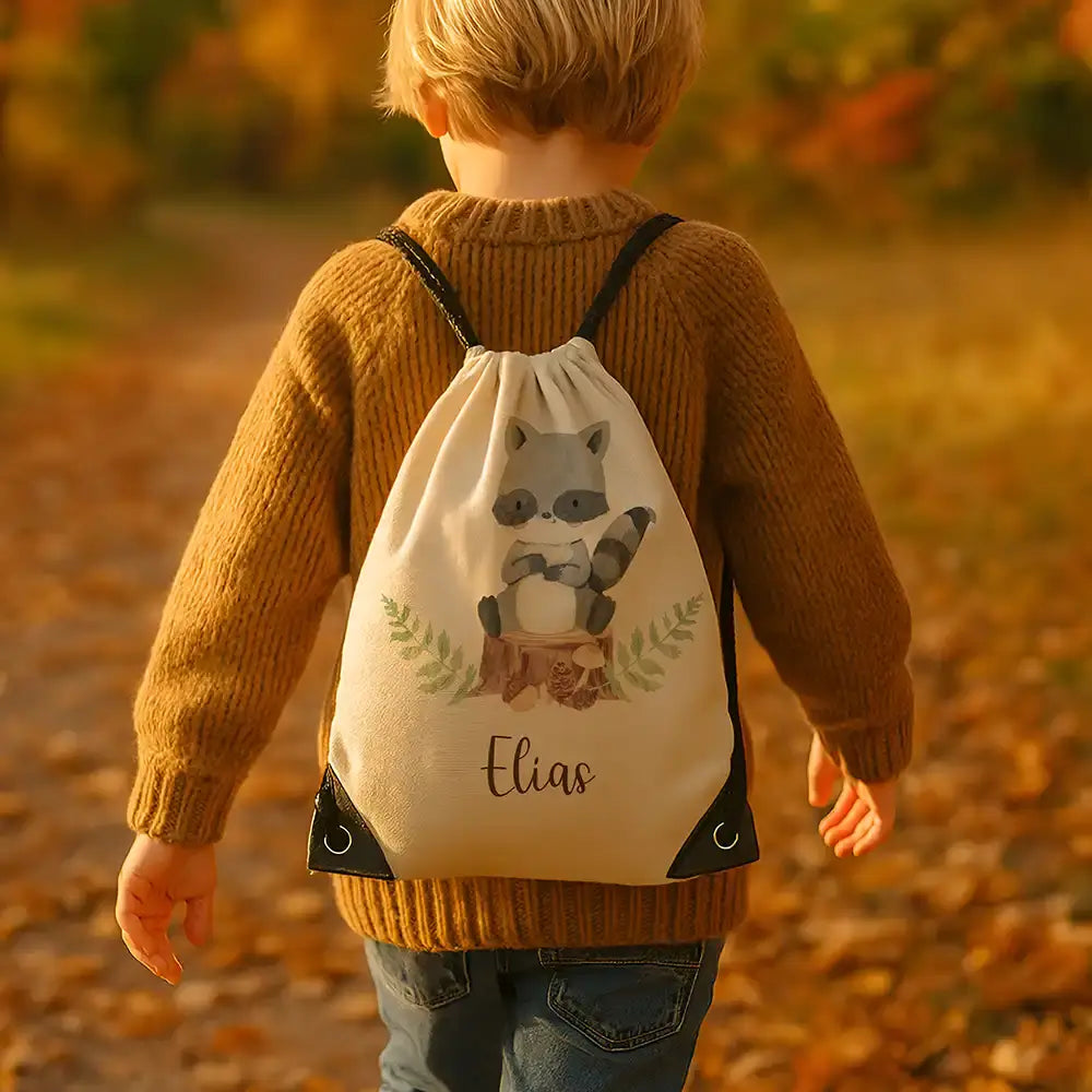 Personalisierter Turnbeutel mit Namen - Waschbär