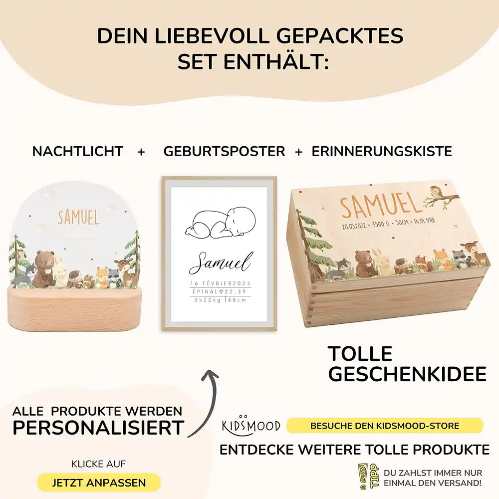 Geschenkset zur Geburt – Niedliche Waldtiere | Baby Geschenk