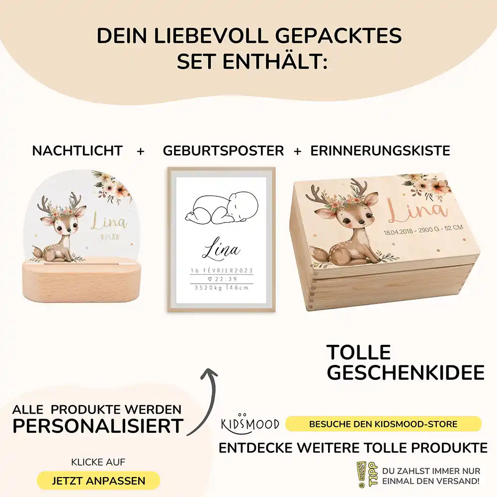Geschenkset zur Geburt – Baby Reh | Baby Geschenk