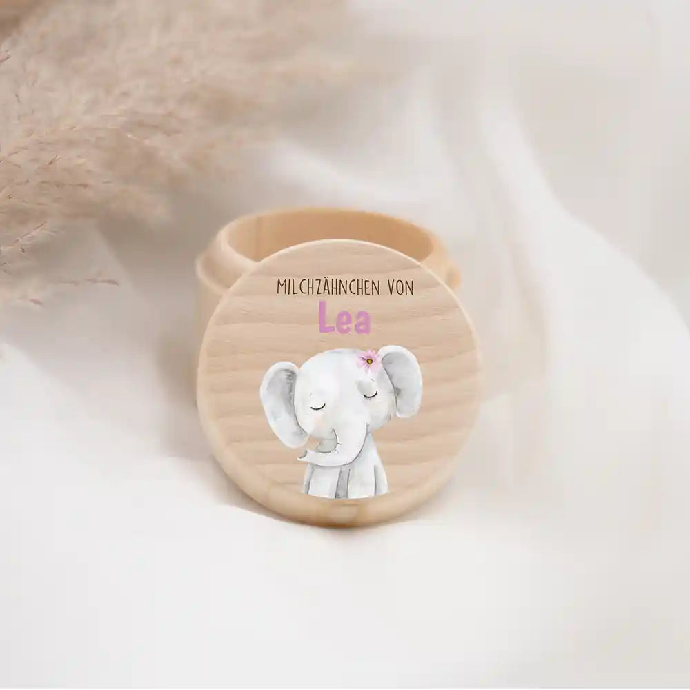 Milchzahndose personalisiert - Mädchen Elefant Motiv