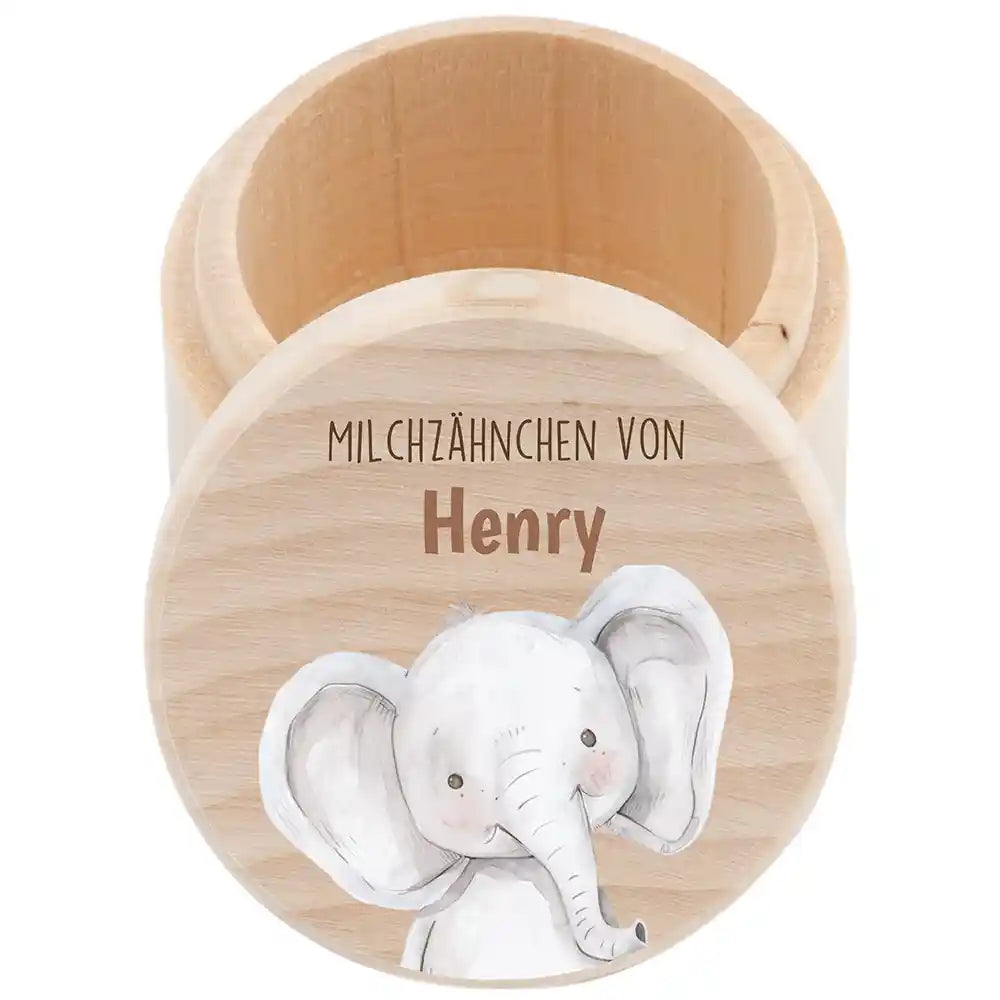 Milchzahndose personalisiert - Jungen Elefant Motiv