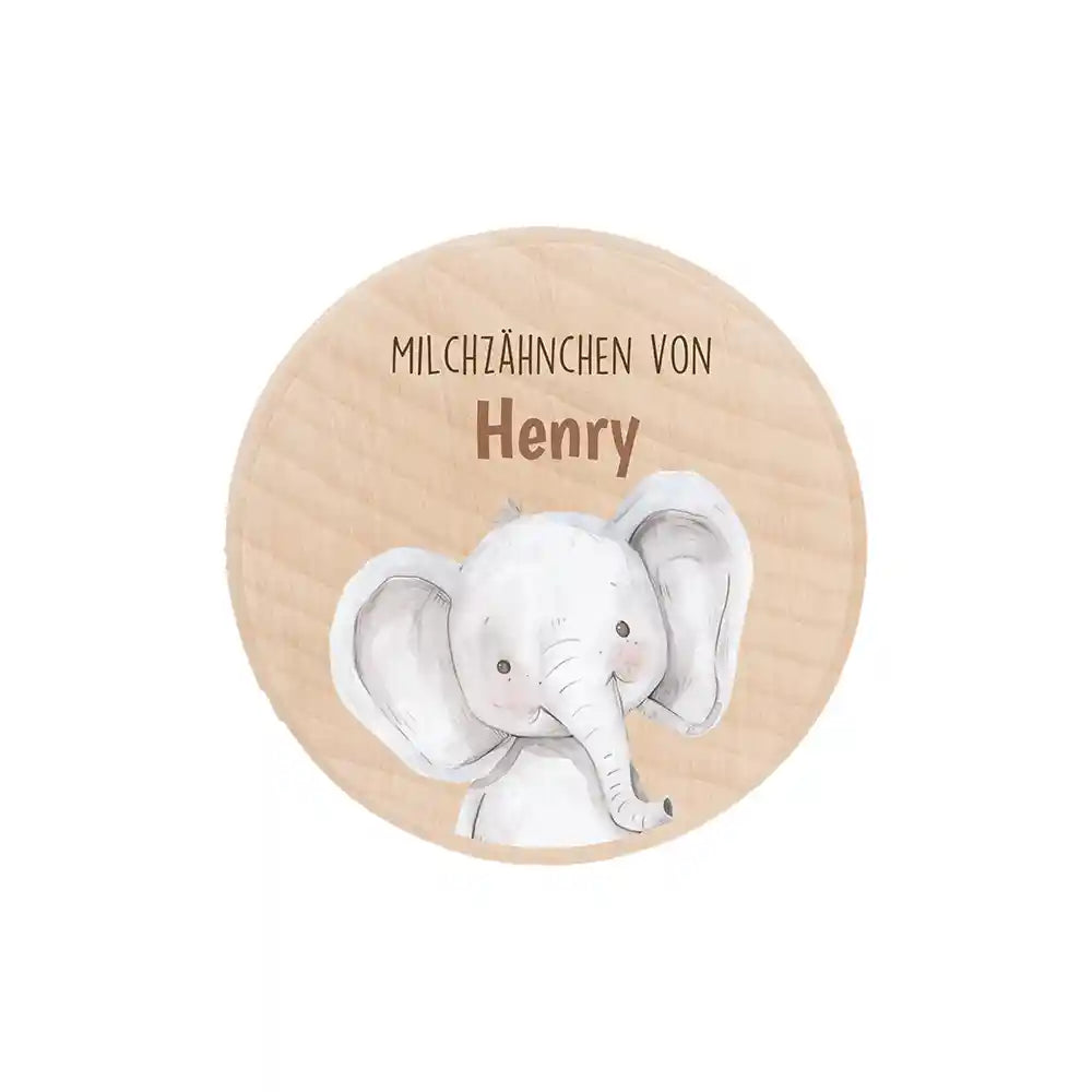 Milchzahndose personalisiert - Jungen Elefant Motiv