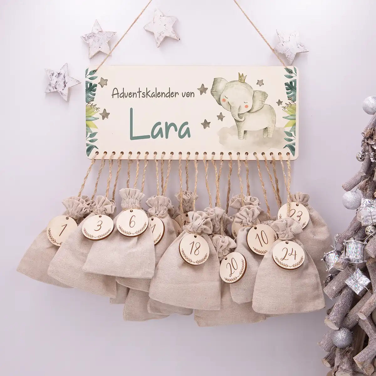 Personalisierbarer Adventskalender farbig - Elefant