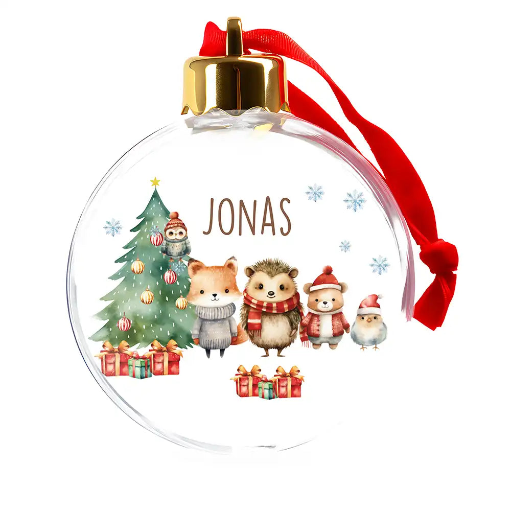 Weihnachtskugel personalisiert mit Namen - Tiere im Wald