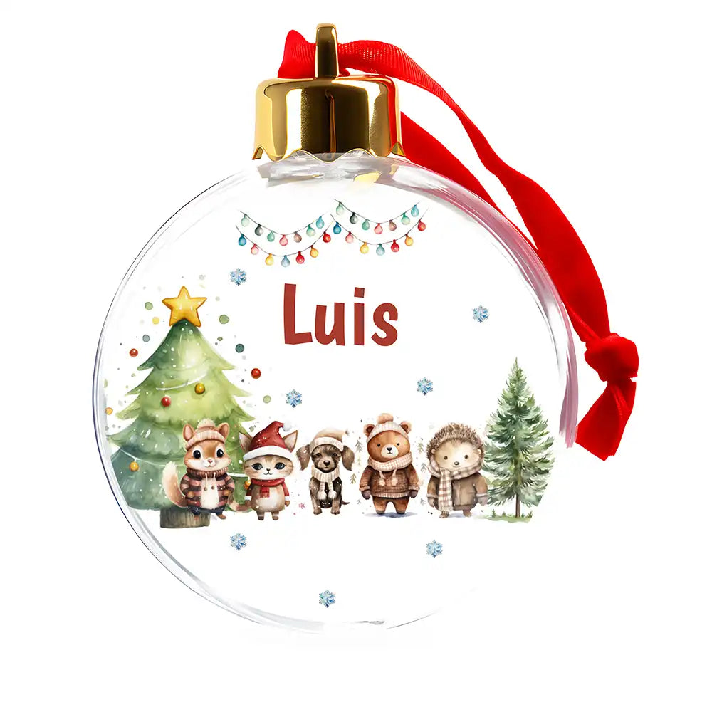 Weihnachtskugel personalisiert mit Namen - Zarte Waldfreunde mit Winterzauber