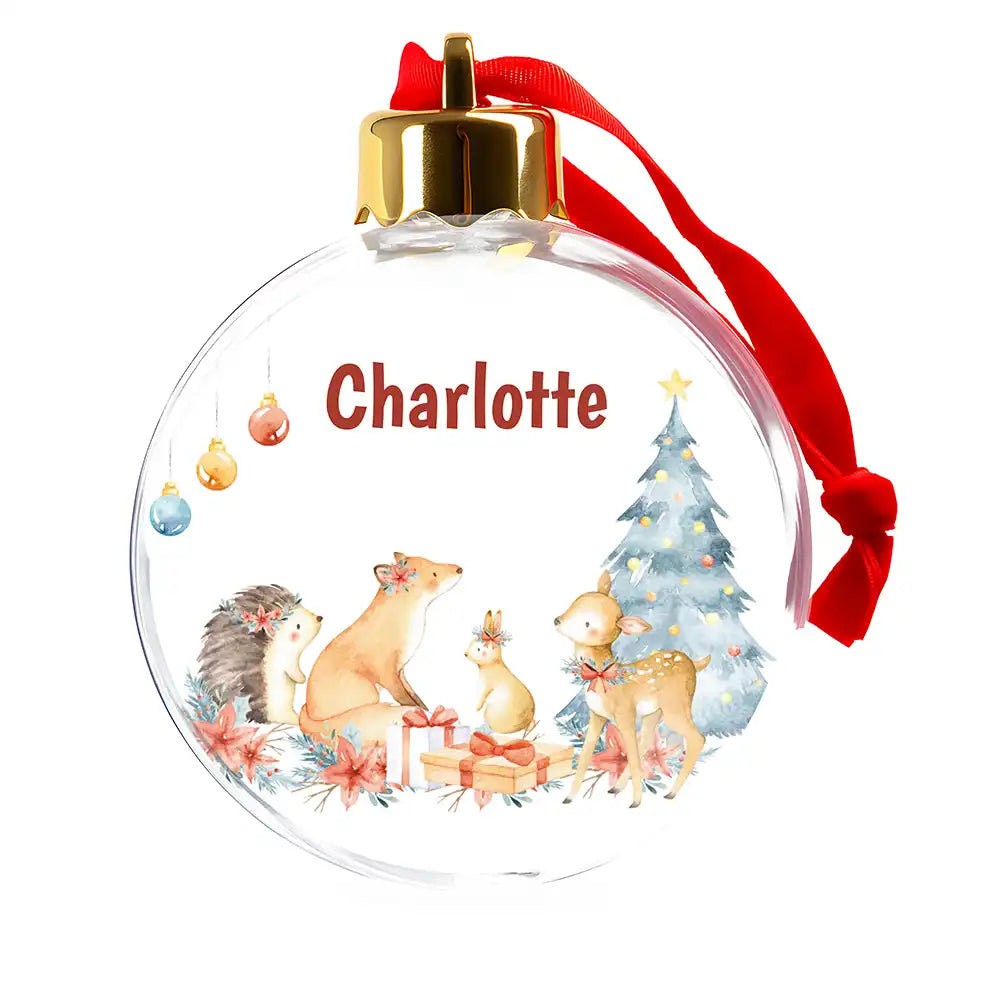 Weihnachtskugel personalisiert mit Namen - Fuchs am Tannenbaum