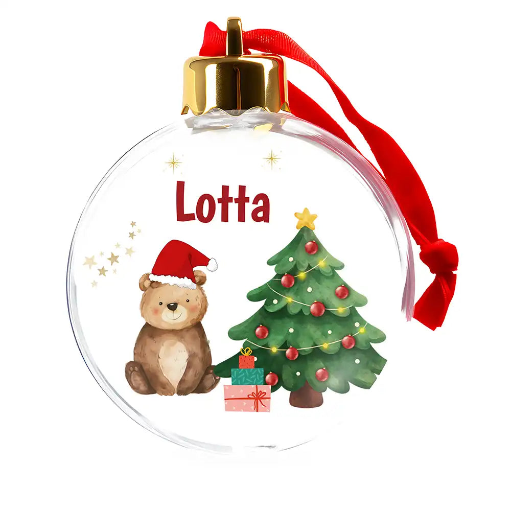 Weihnachtskugel personalisiert mit Namen - Kuscheliger Bär