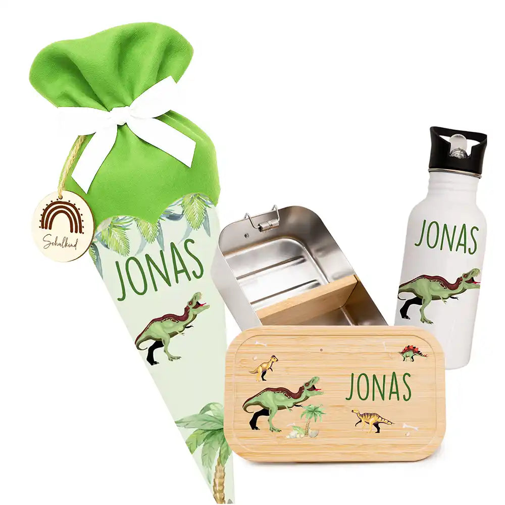Einschulungsset mit Name – Schultüte, Trinkflasche und Brotdose