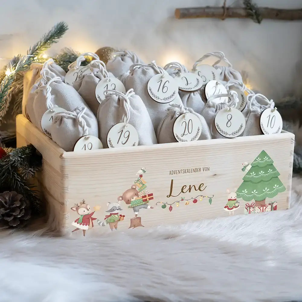 Adventskalender zum befüllen "Tiere und Weihnachtsbaum" personalisiert