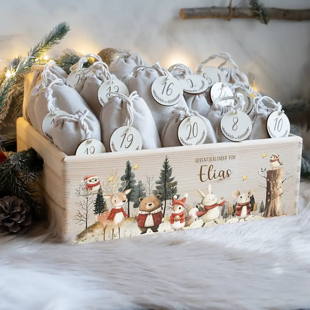 Adventskalender zum befüllen "Weihnachten im Winterwald" personalisiert