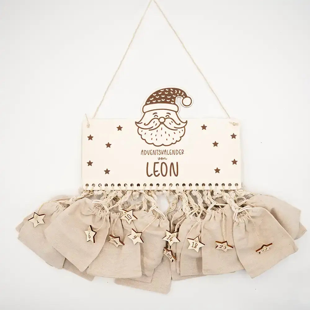 Personalisierbarer Adventskalender "Weihnachtsmann" - Holz & Jute für Kinder