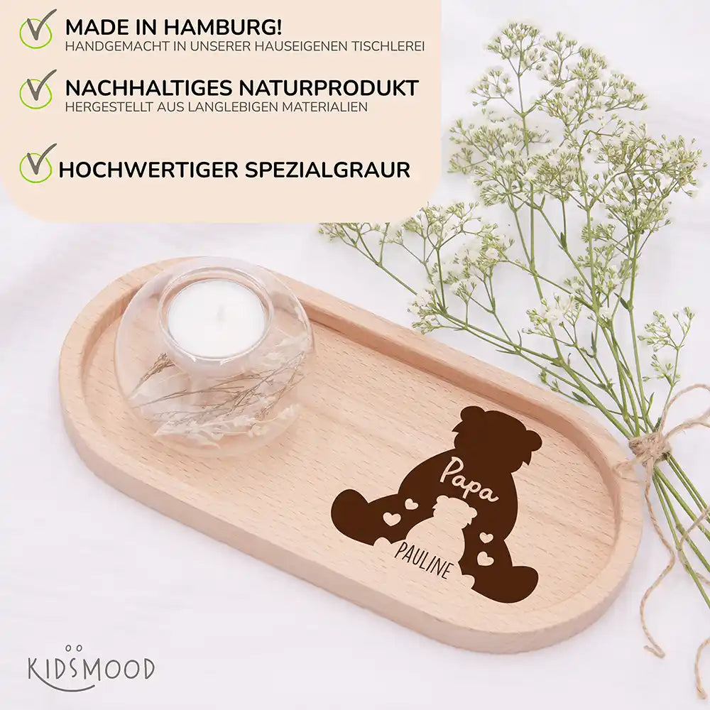 Personalisiertes Holz-Serviertablett "Papa-Bär" - Vatertag Geschenk