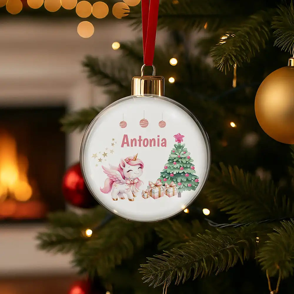 Weihnachtskugel personalisiert mit Namen - Einhorn