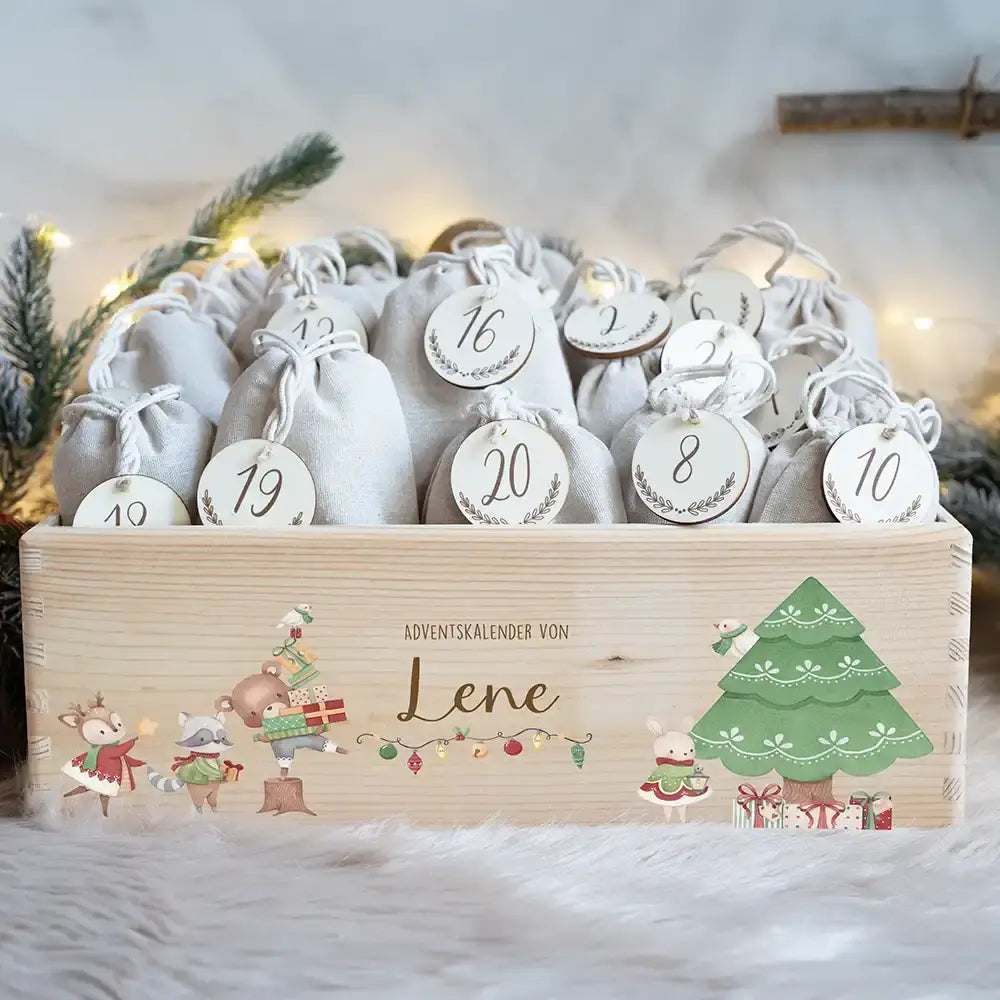 Adventskalender zum befüllen "Tiere und Weihnachtsbaum" personalisiert