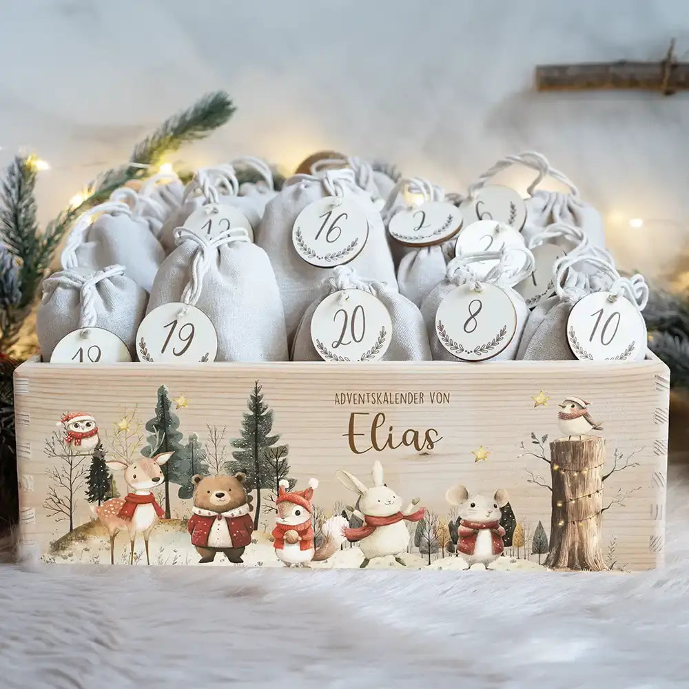 Adventskalender zum befüllen "Weihnachten im Winterwald" personalisiert