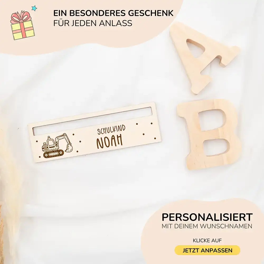 nahaufnahme der lesehilfe mit bagger motiv