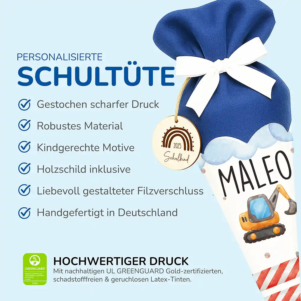 Personalisierte Schultüte mit Namen -  Bagger