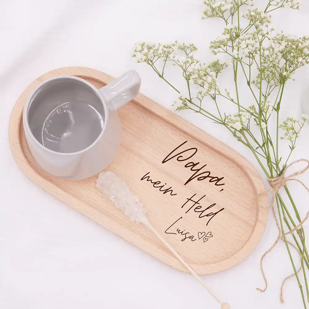 Personalisiertes Holz-Serviertablett "Papa, mein Held" - Vatertag Geschenk