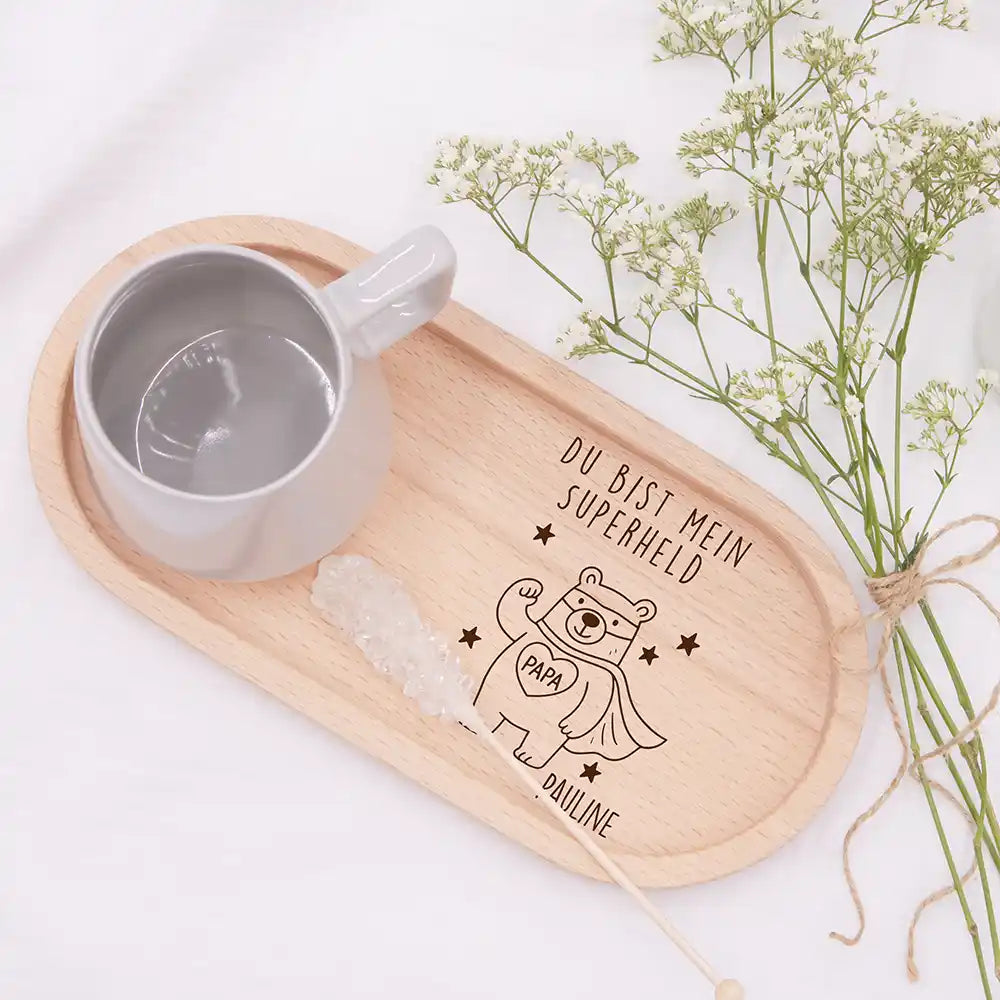 Personalisiertes Holz-Serviertablett "Superheld" - Vatertag Geschenk