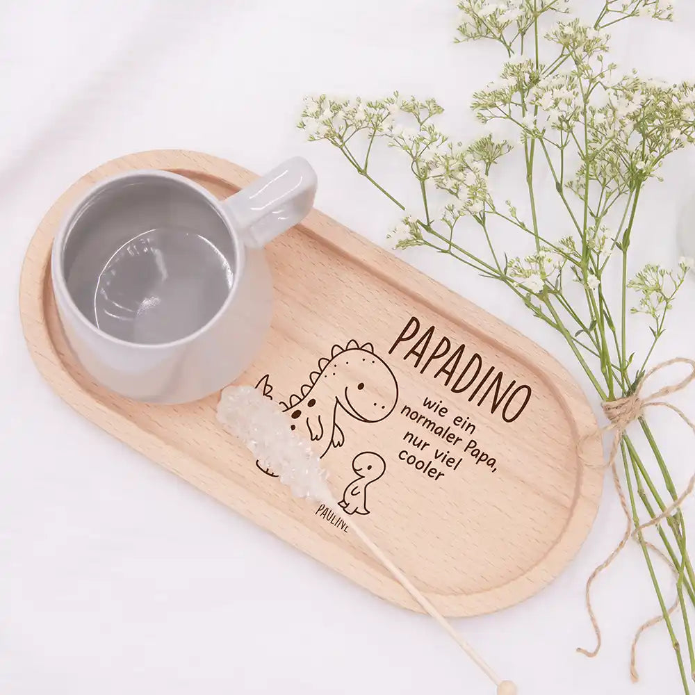 Personalisiertes Holz-Serviertablett "Papadino" 2-3 Personen - Vatertag Geschenk