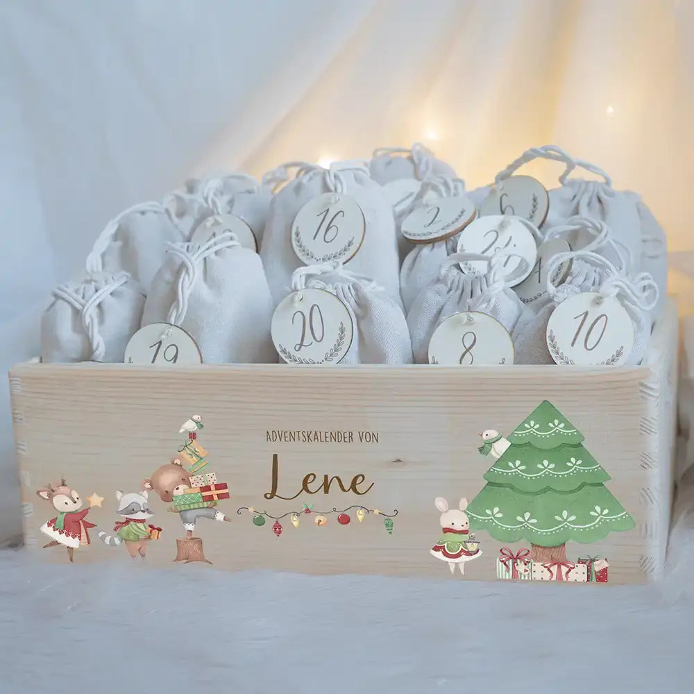 Adventskalender zum befüllen "Tiere und Weihnachtsbaum" personalisiert
