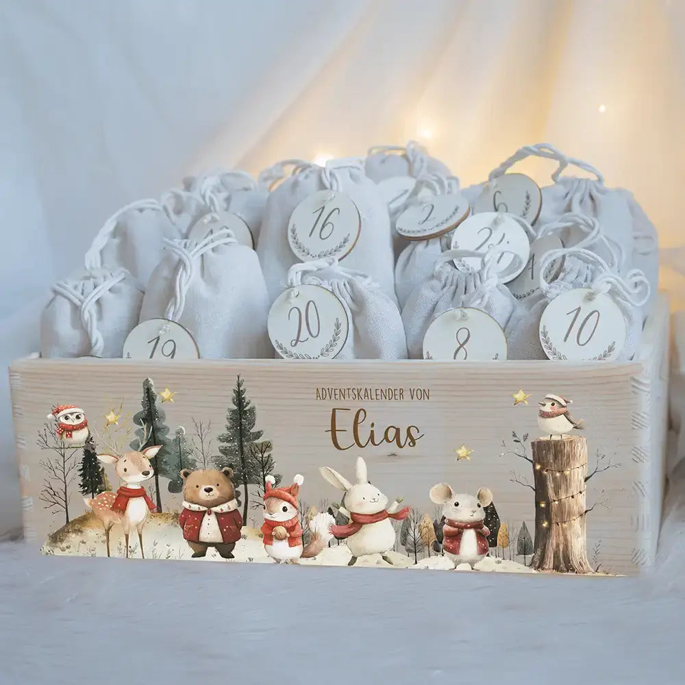 Adventskalender zum befüllen "Weihnachten im Winterwald" personalisiert