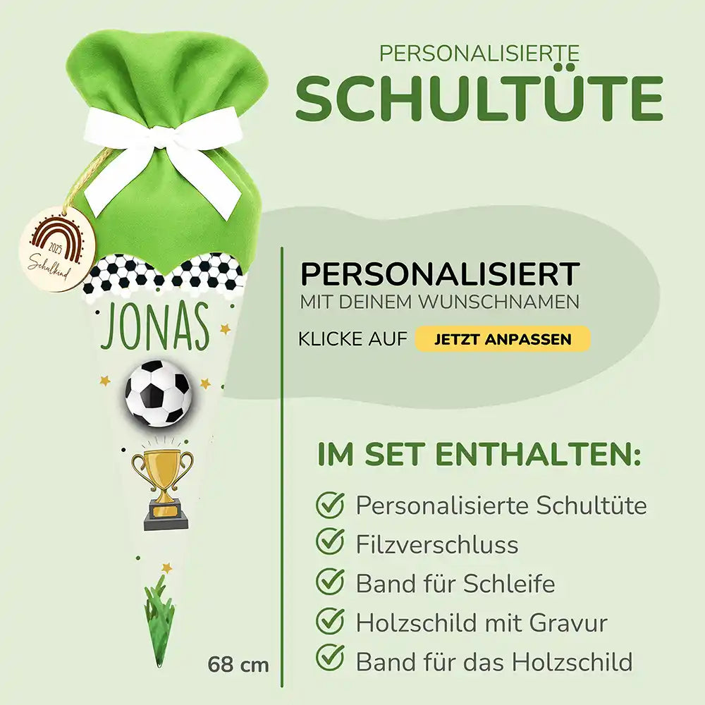 Personalisierte Schultüte mit Namen - Fussball