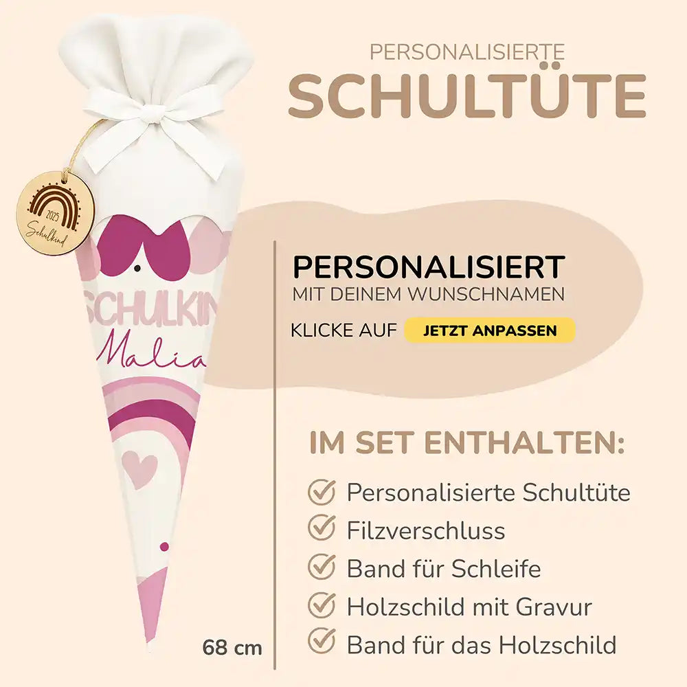 Personalisierte Schultüte mit Namen - Regenbogen