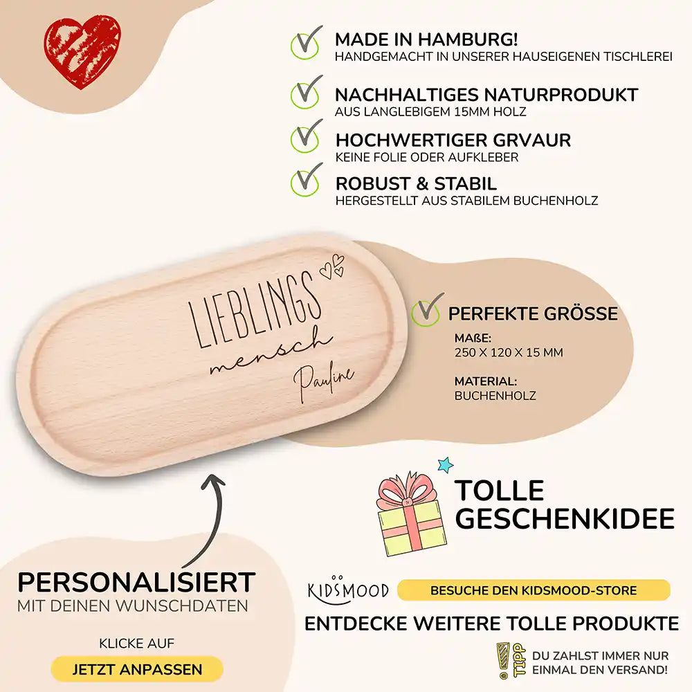 Personalisiertes Holz-Serviertablett "Lieblings-Mensch" - Vatertag Geschenk