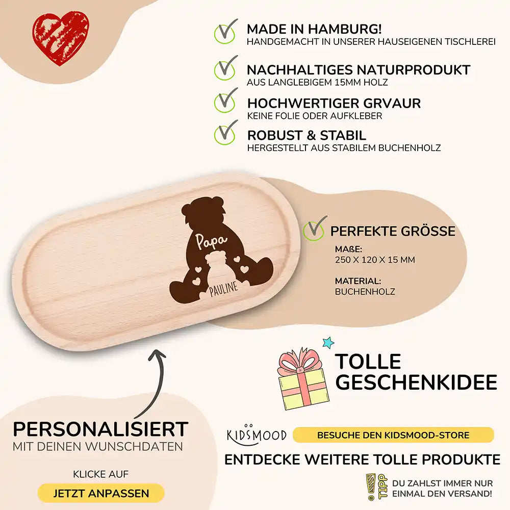 Personalisiertes Holz-Serviertablett "Papa-Bär" - Vatertag Geschenk