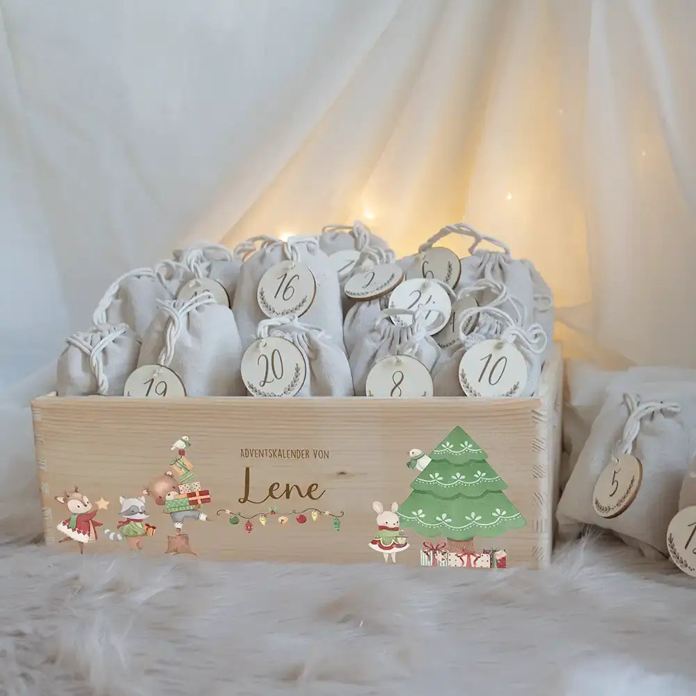 Adventskalender zum befüllen "Tiere und Weihnachtsbaum" personalisiert