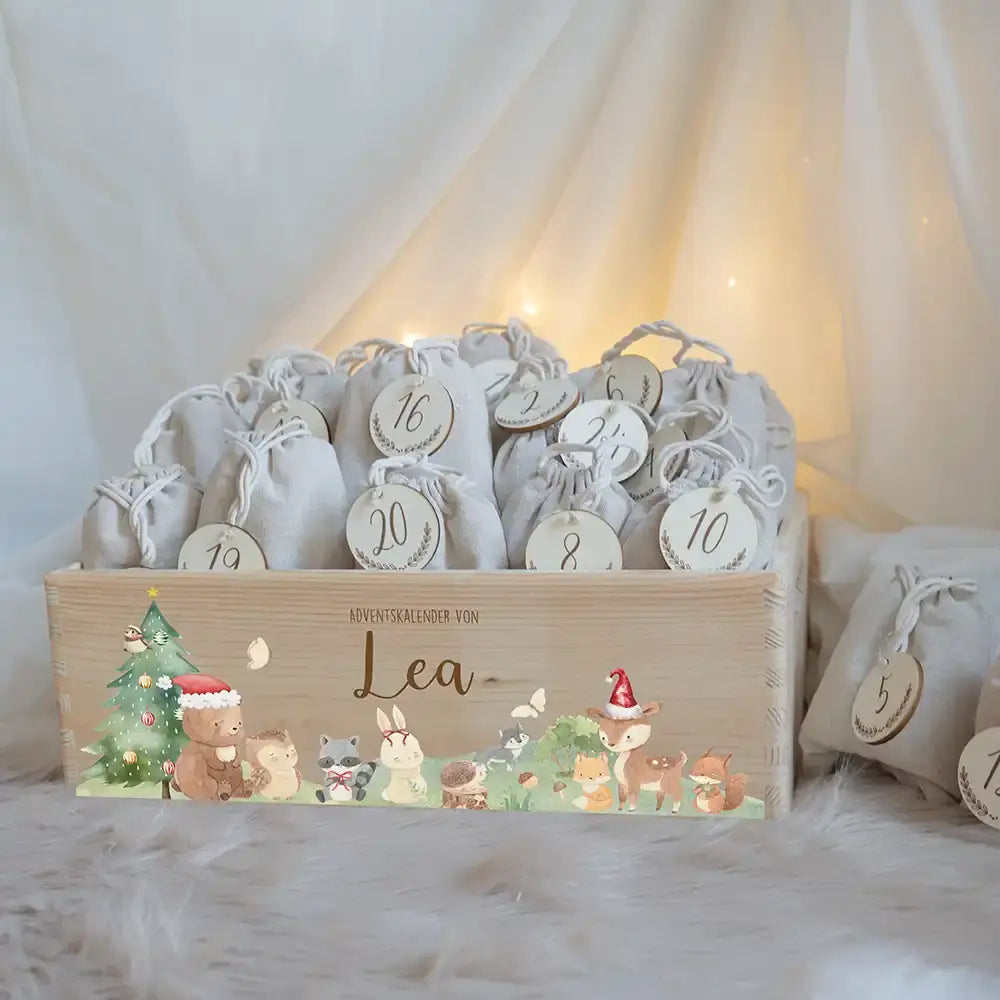 Adventskalender zum befüllen "Weihnachten mit winterlichen Tierfreunden" personalisiert
