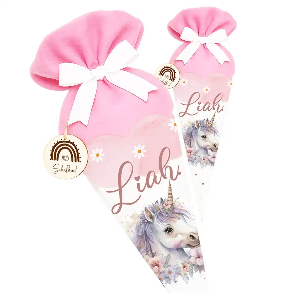 Personalisierte Schultüte mit Namen - Einhorn rosa