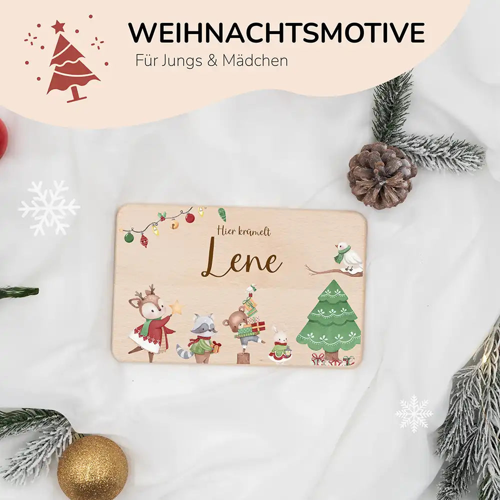 Frühstücksbrettchen Weihnachten Tiere und Weihnachtsbaum - Geschenk Weihnachten