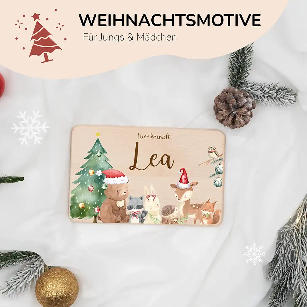 Frühstücksbrettchen Weihnachten mit winterlichen Tierfreunden - Geschenk Weihnachten