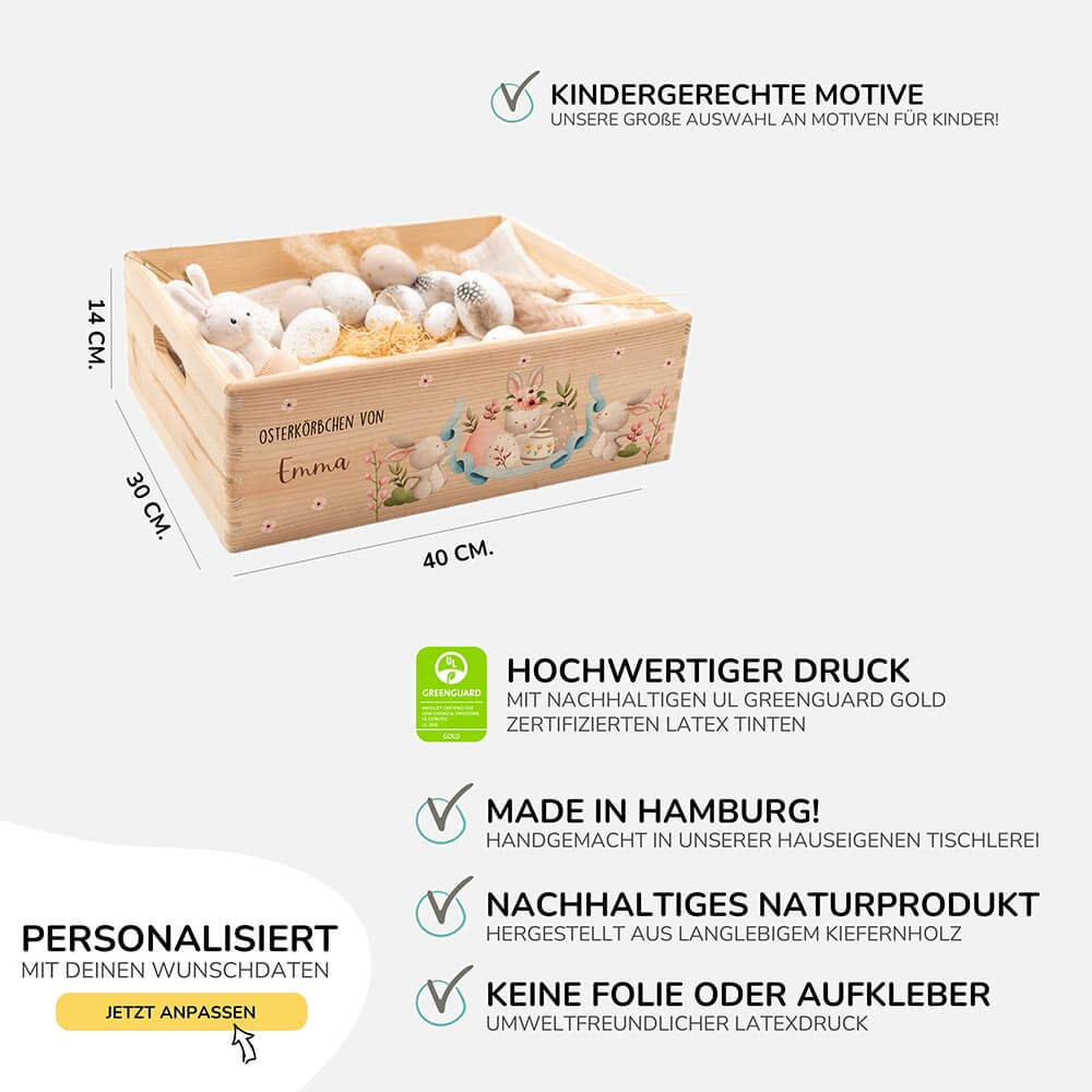 Osterkiste Holz personalisiert - Häschentanz