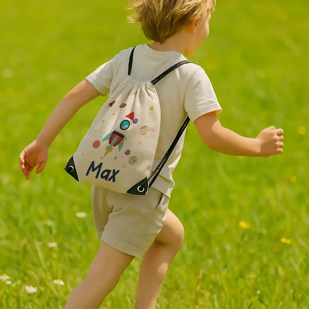 Personalisierter Turnbeutel mit Namen - Rakete