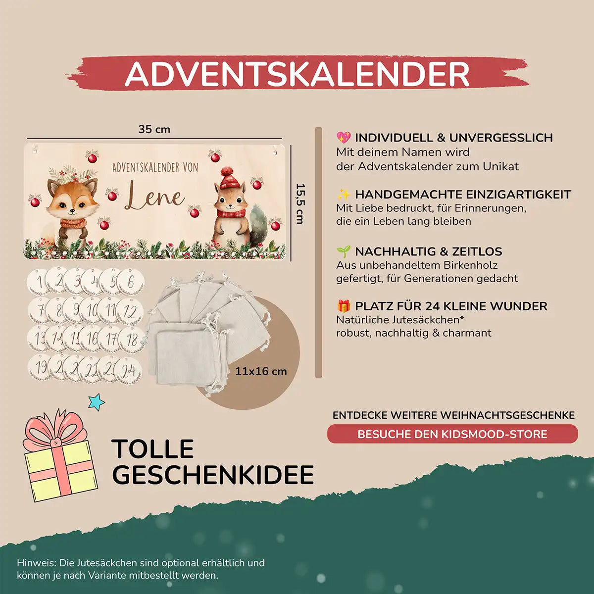 Personalisierbarer Adventskalender farbig - Niedlicher Fuchs
