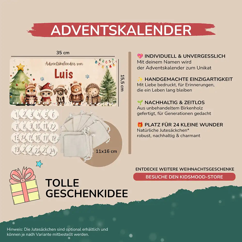 Personalisierter Adventskalender niedliche Waldtiere