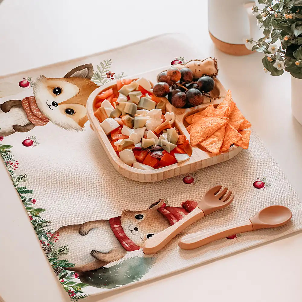 Tischset Kinder personalisiert Weihnachtsmotiv - Tierfreunde im Wald