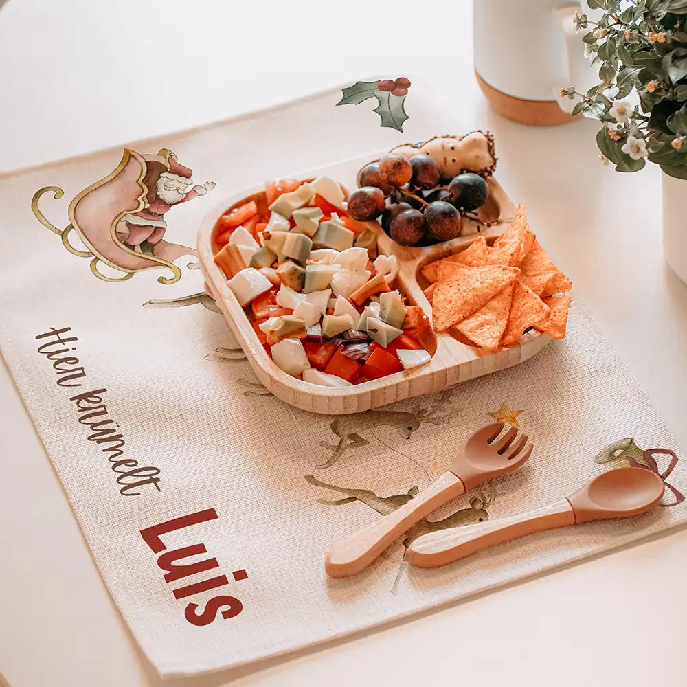 Tischset Kinder personalisiert Weihnachtsmotiv - Rentierschlitten