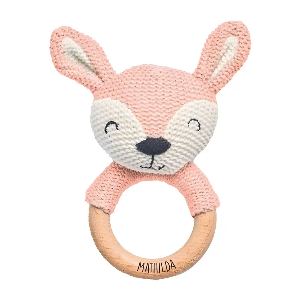 Baby Beißring aus Holz mit Hirsch - Rosa/Blau Ø 7cm - Zahnen leicht gemacht